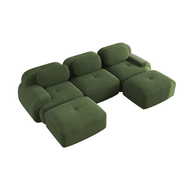 Canapé Modulable, 3 Places, Avec Accoudoirs, Revêtement En Velours Côtelé, Vert