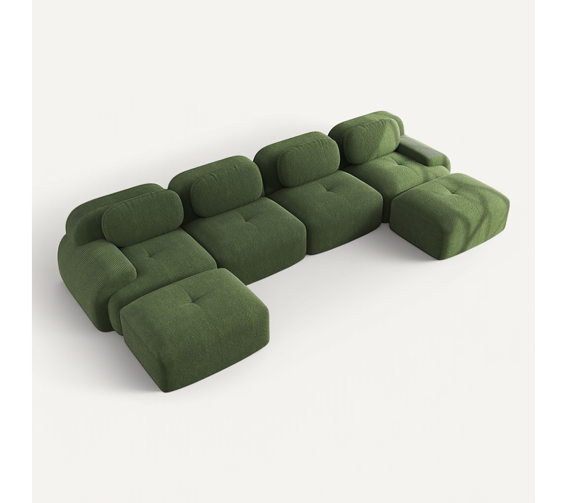 Canapé Modulable, 4 Places, Avec Accoudoirs, Revêtement En Velours Côtelé, Vert