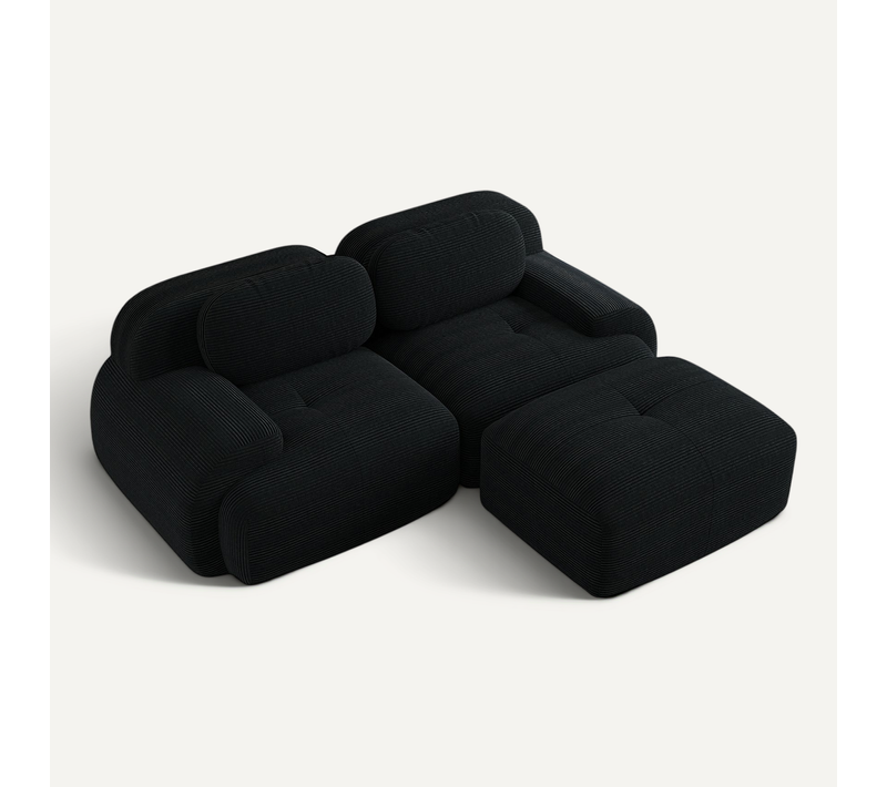 Canapé Modulable, 2 Places, Avec Accoudoirs, Revêtement En Velours Côtelé, Noir