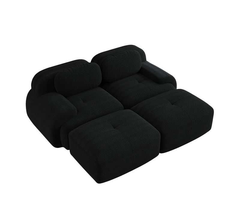 Canapé Modulable, 2 Places, Avec Accoudoirs, Revêtement En Velours Côtelé, Noir