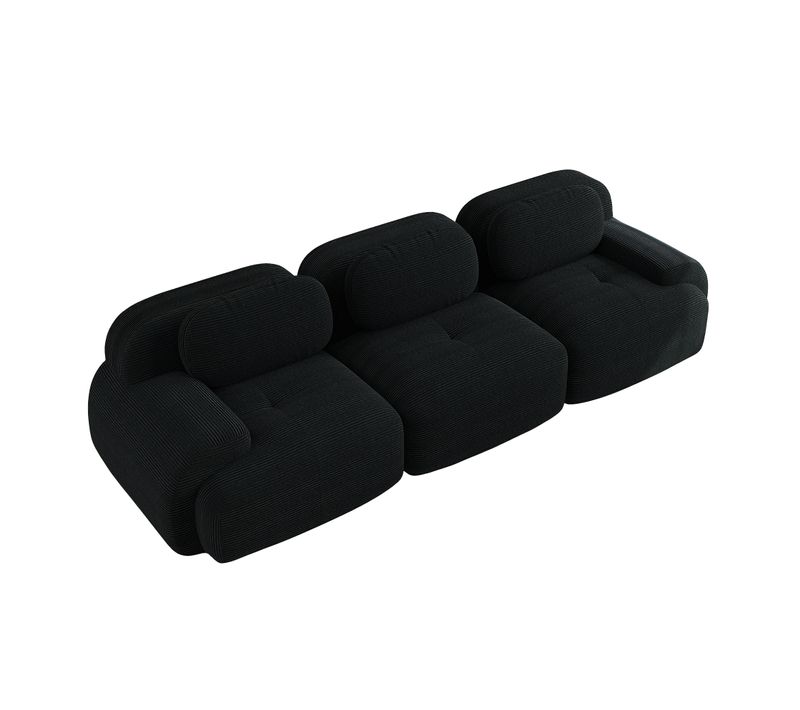 Canapé Modulable, 3 Places, Avec Accoudoirs, Revêtement En Velours Côtelé, Noir