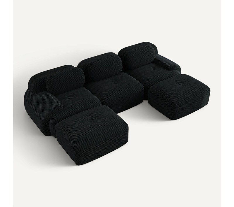 Canapé Modulable, 3 Places, Avec Accoudoirs, Revêtement En Velours Côtelé, Noir