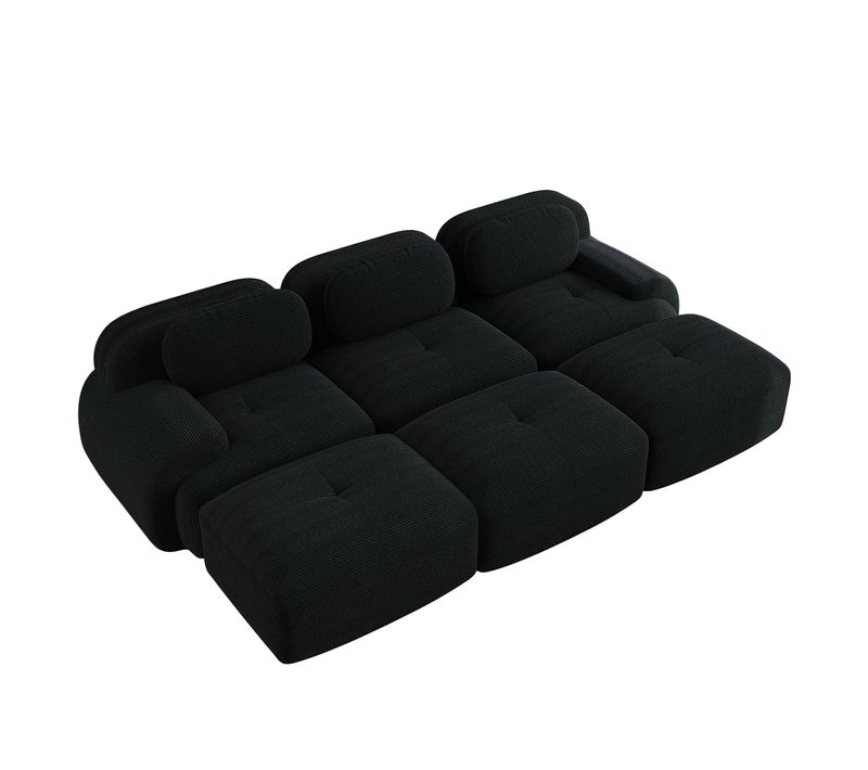 Canapé Modulable, 3 Places, Avec Accoudoirs, Revêtement En Velours Côtelé, Noir