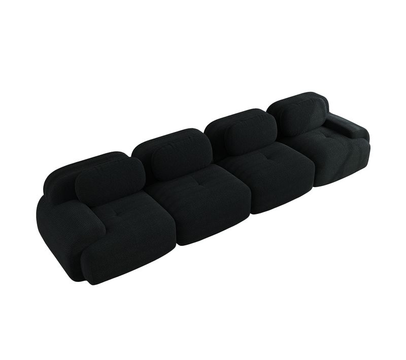 Canapé Modulable, 4 Places, Avec Accoudoirs, Revêtement En Velours Côtelé, Noir