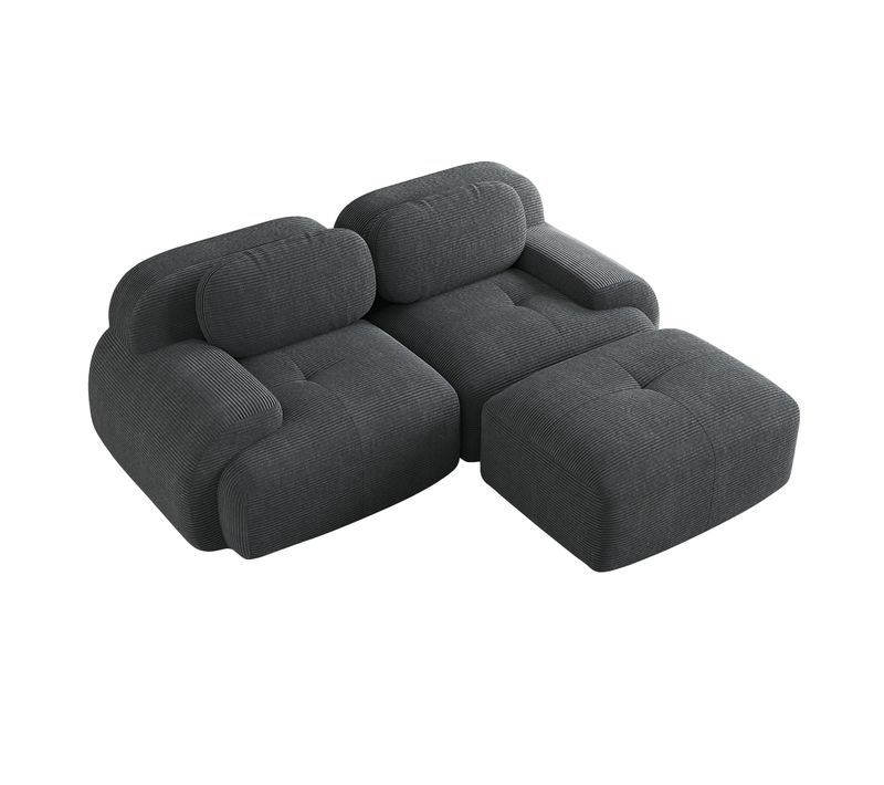 Canapé Modulable, 2 Places, Avec Accoudoirs, Revêtement En Velours Côtelé, Gris