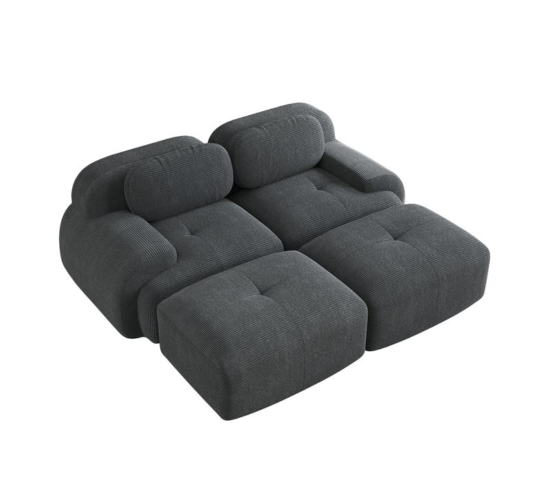 Canapé Modulable, 2 Places, Avec Accoudoirs, Revêtement En Velours Côtelé, Gris