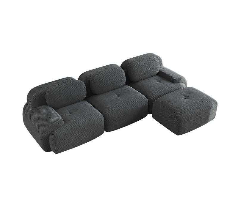 Canapé Modulable, 3 Places, Avec Accoudoirs, Revêtement En Velours Côtelé, Gris