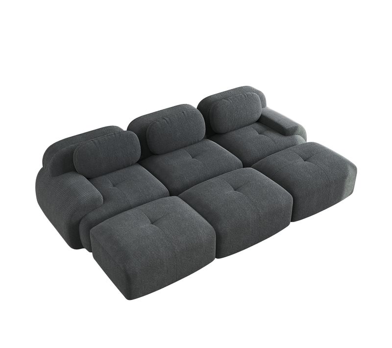 Canapé Modulable, 3 Places, Avec Accoudoirs, Revêtement En Velours Côtelé, Gris
