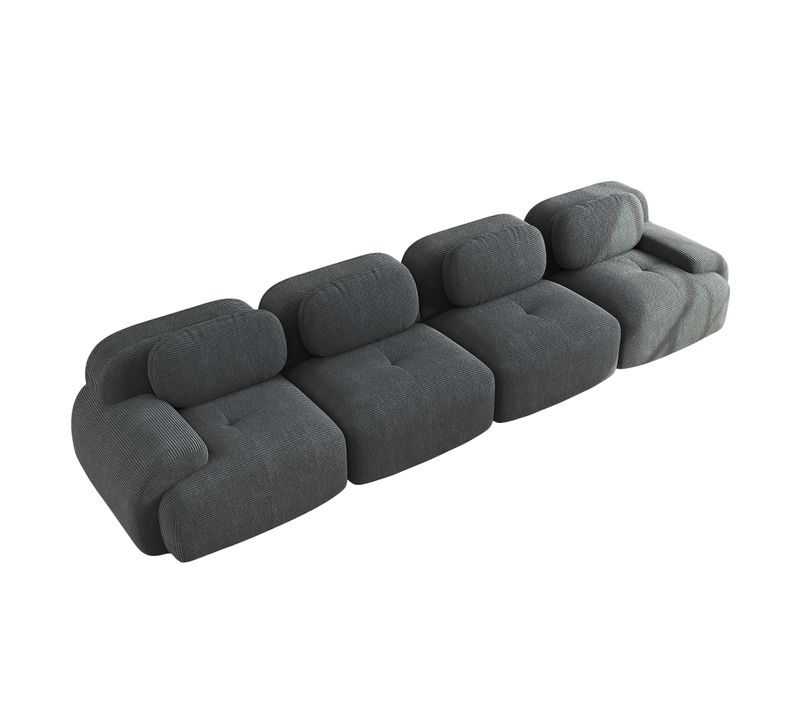 Canapé Modulable, 4 Places, Avec Accoudoirs, Revêtement En Velours Côtelé, Gris