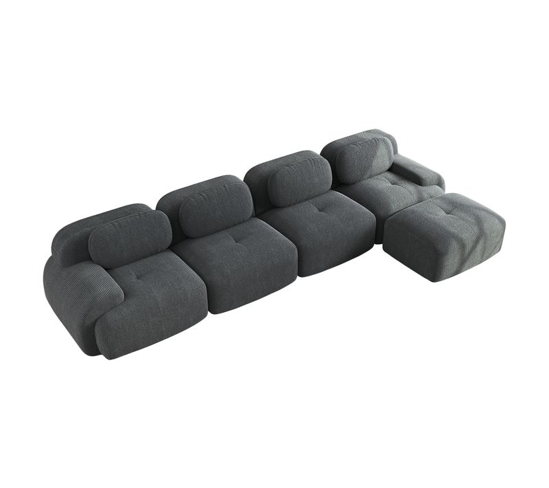 Canapé Modulable, 4 Places, Avec Accoudoirs, Revêtement En Velours Côtelé, Gris