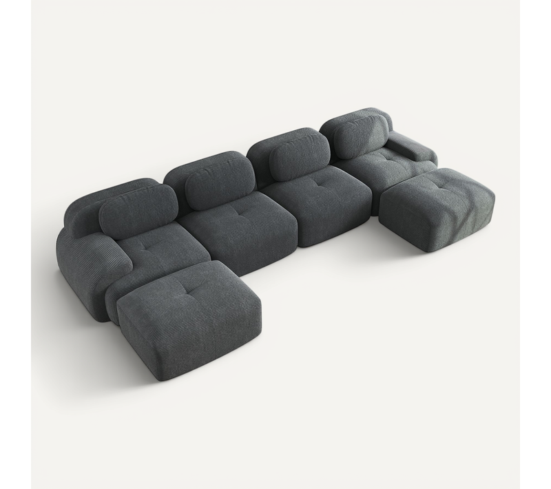 Canapé Modulable, 4 Places, Avec Accoudoirs, Revêtement En Velours Côtelé, Gris