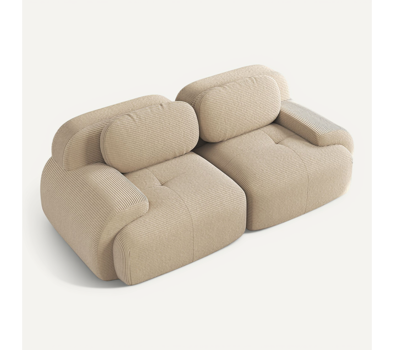 Canapé Modulable, 2 Places, Avec Accoudoirs, Revêtement En Velours Côtelé, Beige
