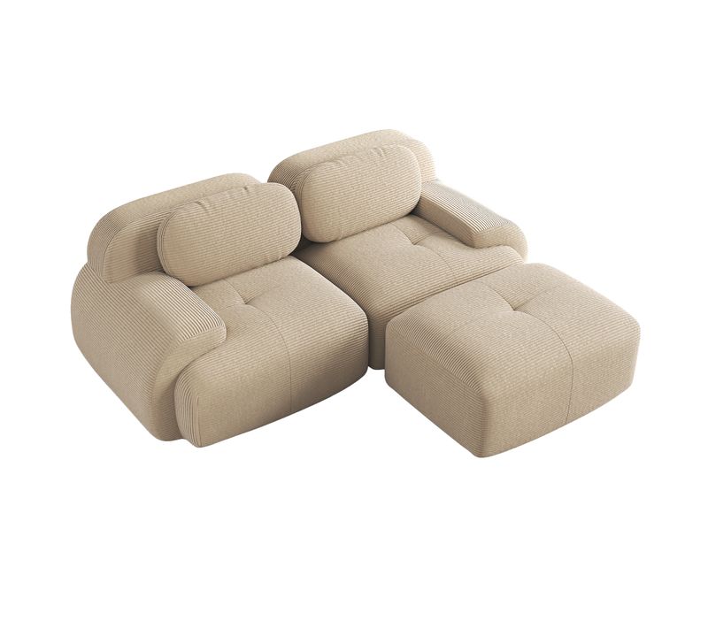 Canapé Modulable, 2 Places, Avec Accoudoirs, Revêtement En Velours Côtelé, Beige