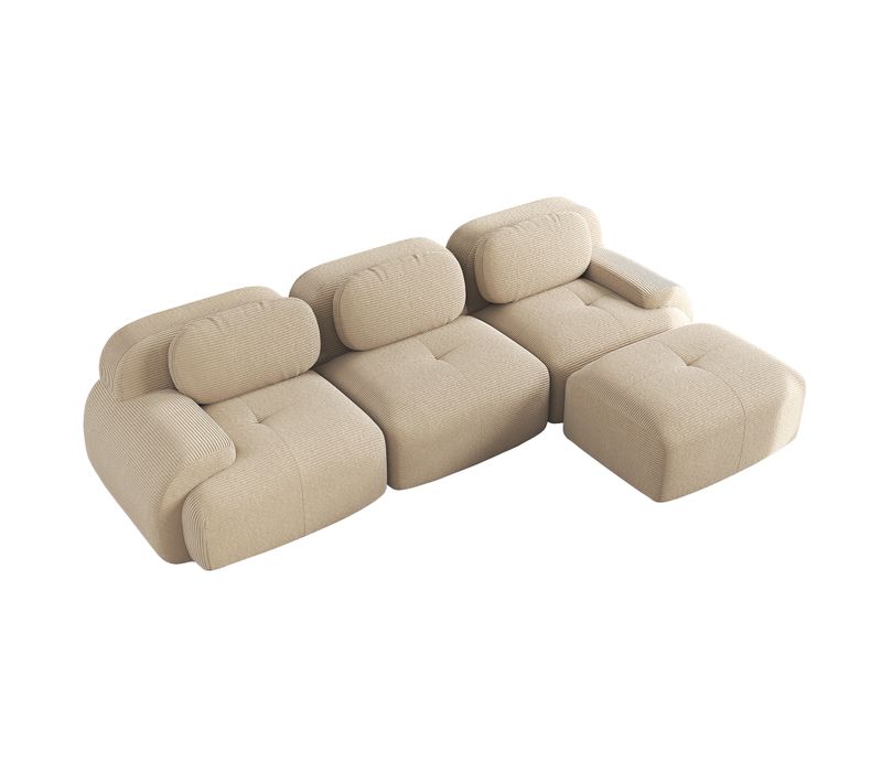 Canapé Modulable, 3 Places, Avec Accoudoirs, Revêtement En Velours Côtelé, Beige