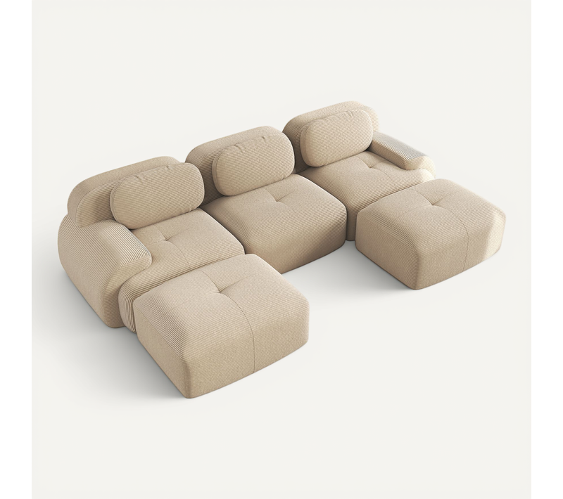 Canapé Modulable, 3 Places, Avec Accoudoirs, Revêtement En Velours Côtelé, Beige