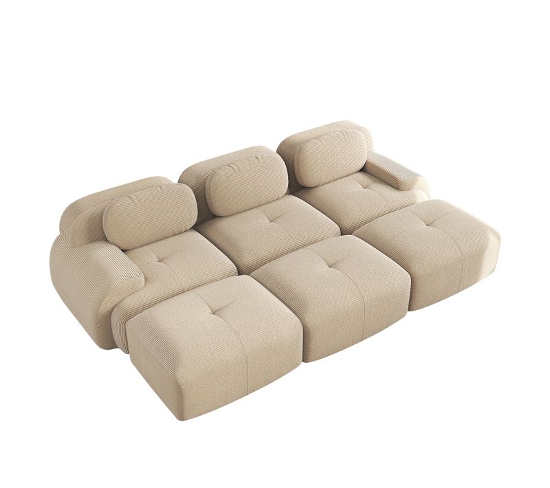 Canapé Modulable, 3 Places, Avec Accoudoirs, Revêtement En Velours Côtelé, Beige