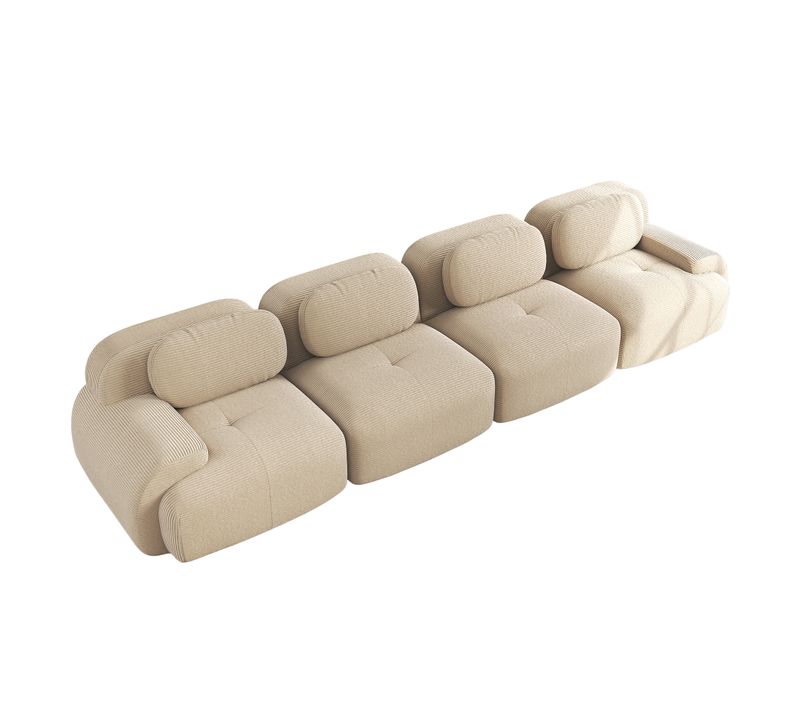 Canapé Modulable, 4 Places, Avec Accoudoirs, Revêtement En Velours Côtelé, Beige