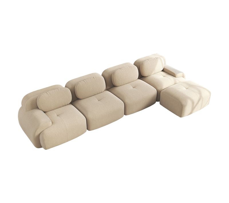 Canapé Modulable, 4 Places, Avec Accoudoirs, Revêtement En Velours Côtelé, Beige