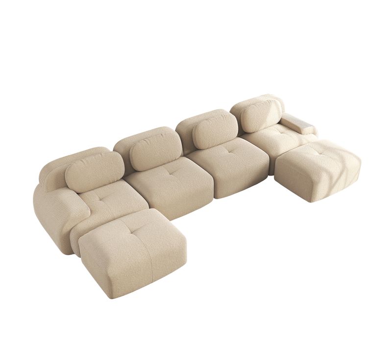 Canapé Modulable, 4 Places, Avec Accoudoirs, Revêtement En Velours Côtelé, Beige