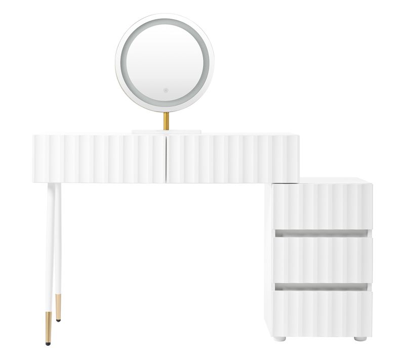 Coiffeuse Blanche Avec Miroir LED, 5 Tiroirs Spacieux, Idéale Pour Chambre