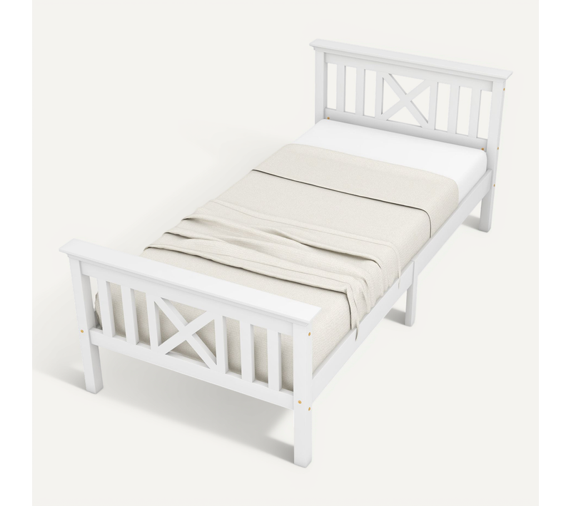 Lit Simple En Bois 90 X 200 Cm Avec Tête De Lit Et Sommier, Bois Massif Pour Enfant