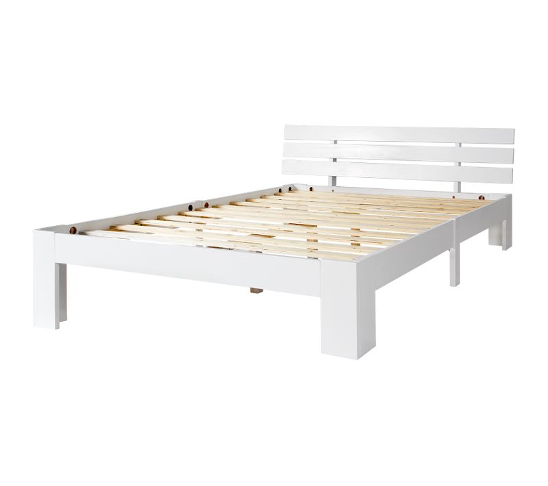 Lit Double En Bois Avec Tête De Lit Et Sommier 200 X 140 Cm, Bois Massif