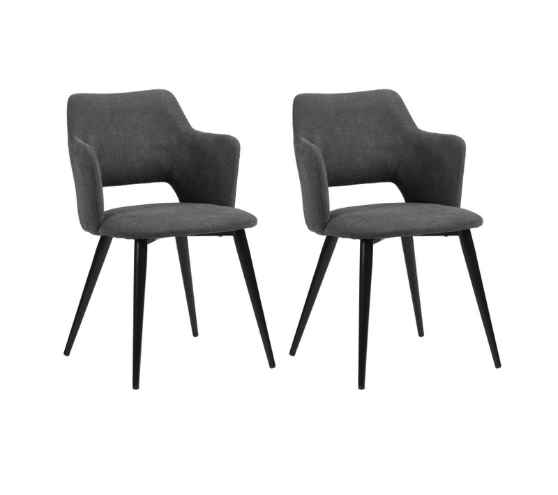 Lot De 2 Chaises Salle à Manger Scandinaves Avec Accoudoirs Assise Tissu, Gris