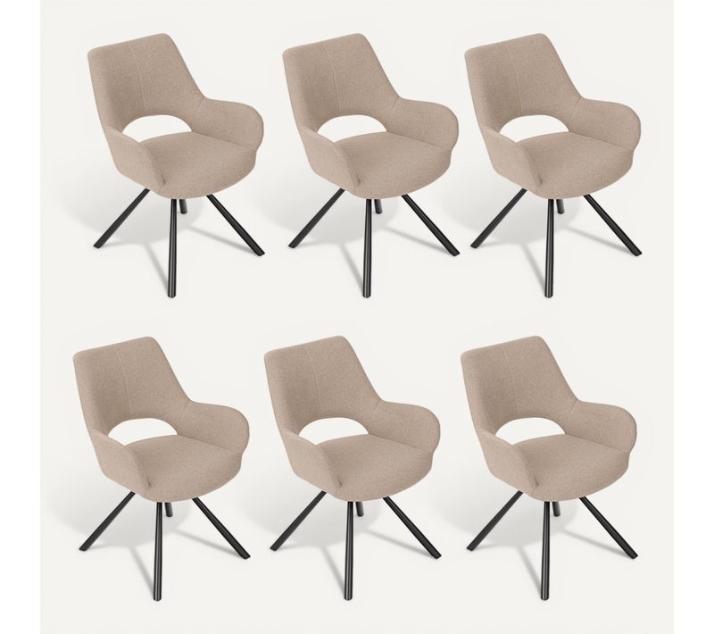 Lot De 6 Chaises Salle à Manger Scandinaves Avec Accoudoirs Tissu Pieds Métal, Beige