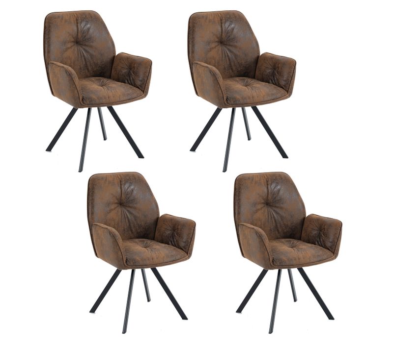 Lot De 4 Chaises Salle à Manger Pivotantes 360° En Velours Rembourré, Marron