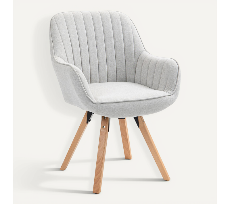 Chaise Salle à Manger Pivotante Avec Accoudoirs En Tissu Pieds Bois Massif, Beige