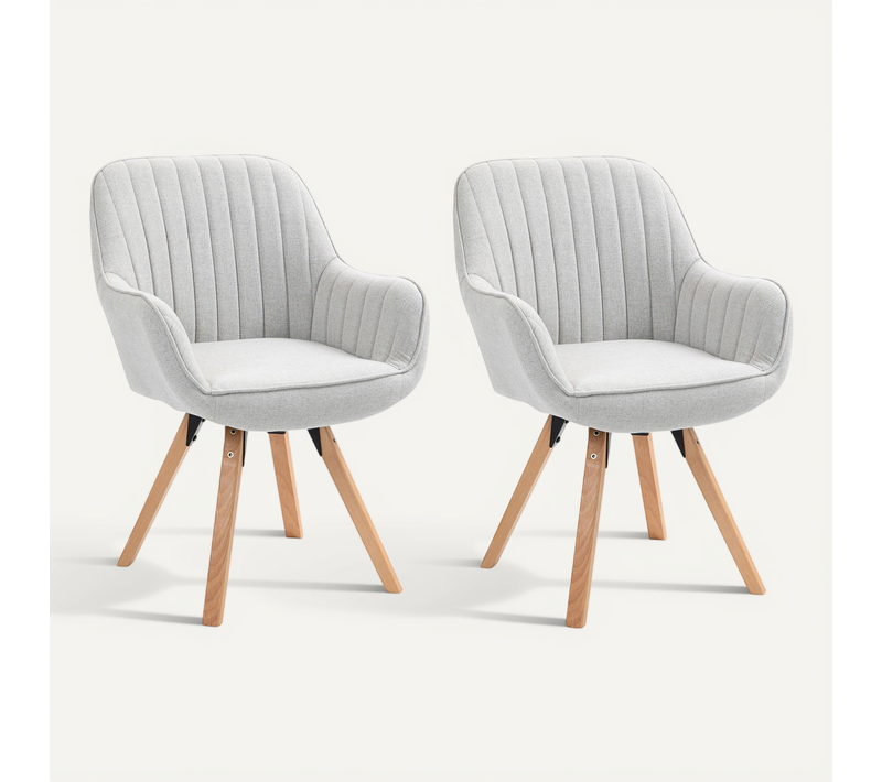 Lot De 2 Chaises Salle à Manger Pivotantes Avec Accoudoirs Pieds Bois Massif, Beige