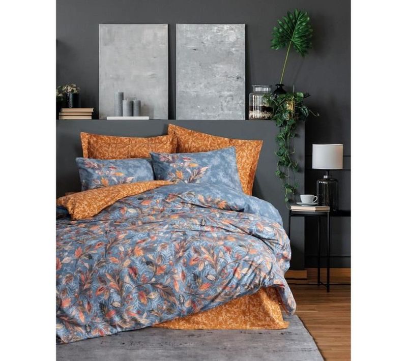 Parure Housse De Couette Moutarde 220x240 Cm 100% Coton Ranforce – 2 Taies 63x63