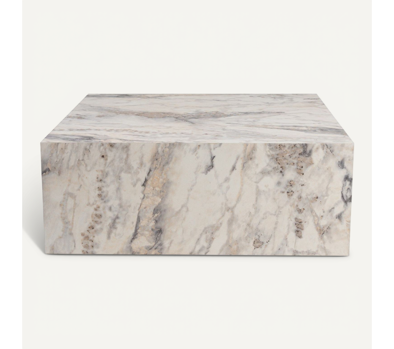 Table Basse Carrée Style Contemporain Freezia L90cm Effet Marbre Blanc