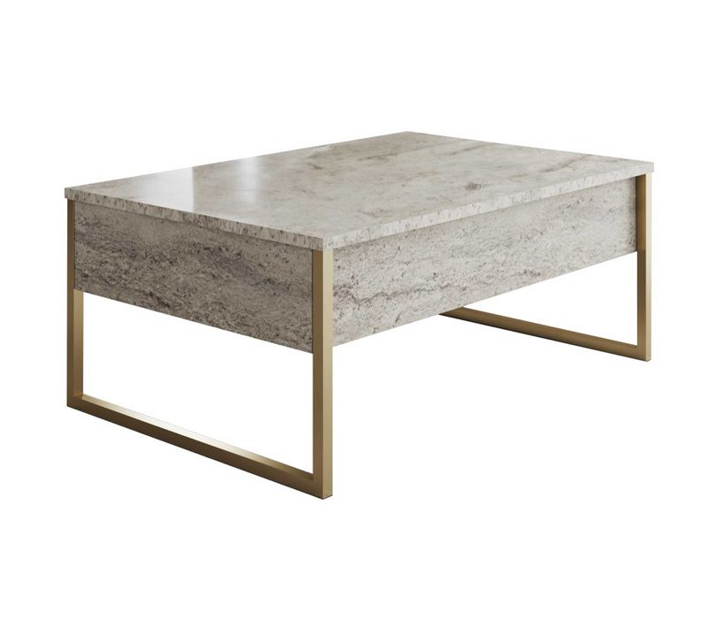 Luxe Table Basse - 100 % Mélamine - Travertin, Or