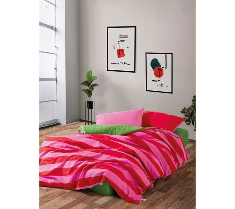 Parure De Couette 240 X 220 Cm 100% Coton Renforcé 3 Pièces - Rayures