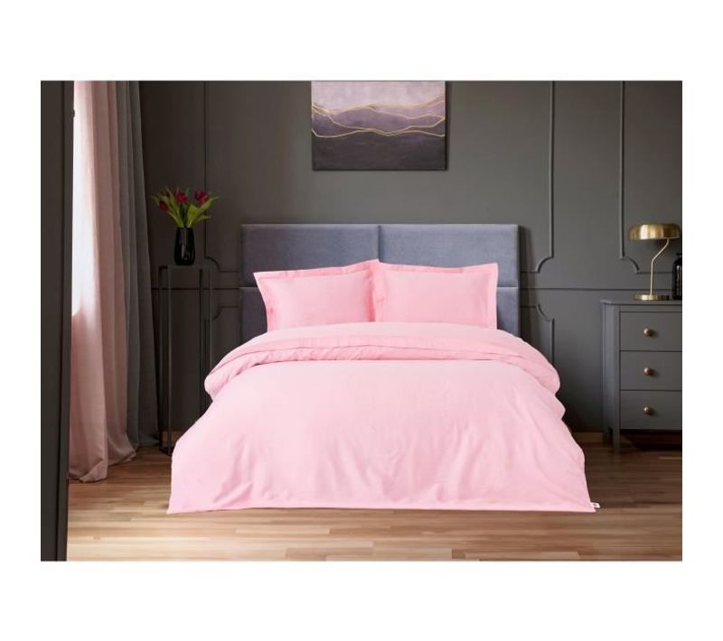 Parure De Lit - 1 Housse De Couette 220 X 240 Cm + 2 Taies D'oreiller 60 X 60 Cm - Rose