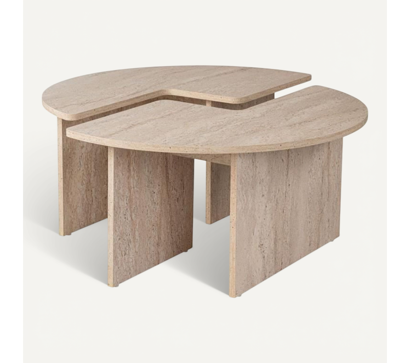 Table Basse - Moira - Ronde - Effet Marbre Travertin - 90 X 90 X 41 Cm