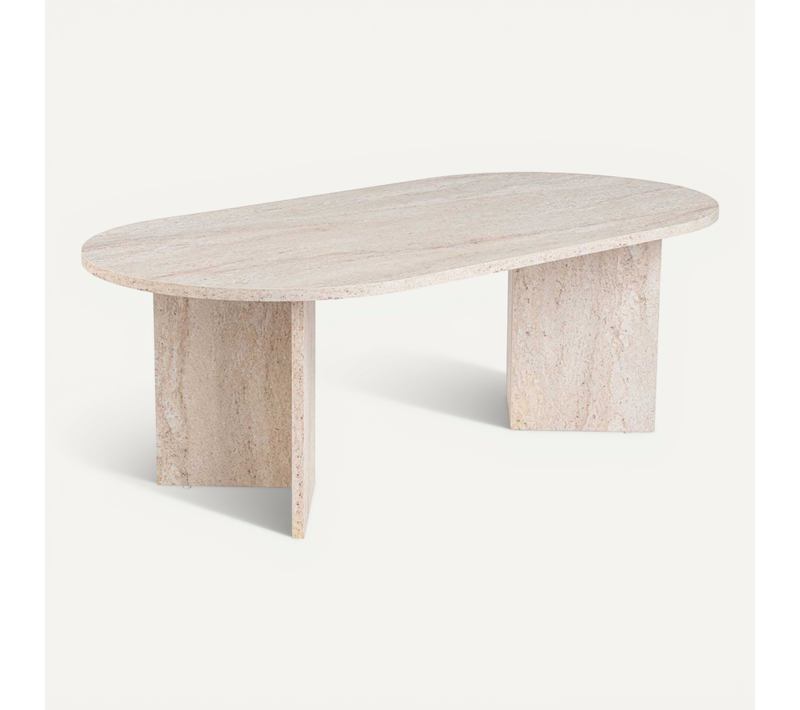 Table Basse Ovale En Aggloméré Sable Marbré Travertine