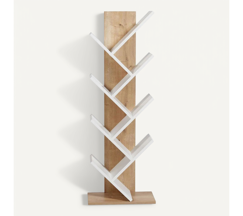 Bibliothèque En Bois "tuval 066" - 46 X 22 X 129 Cm - Chêne, Blanc