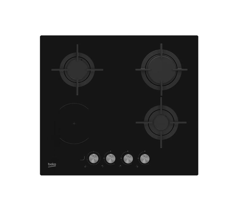 Plaque de cuisson mixte 3 foyers gaz + 1 vitrocéramique - dessus Verre - Hilm64222sv