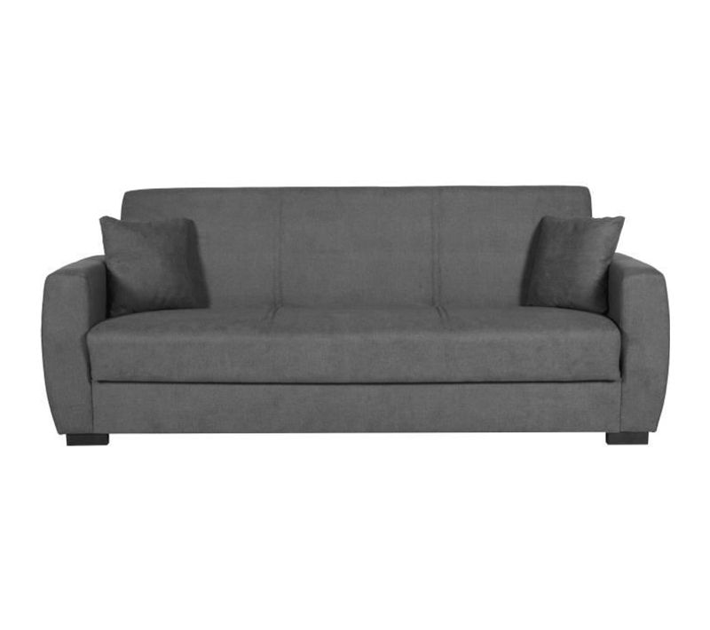 Canapé Convertible 3 Places Oscar - Tissu Gris Clair - 2 Coussins - Coffre Rangement - 226x84x92 Cm