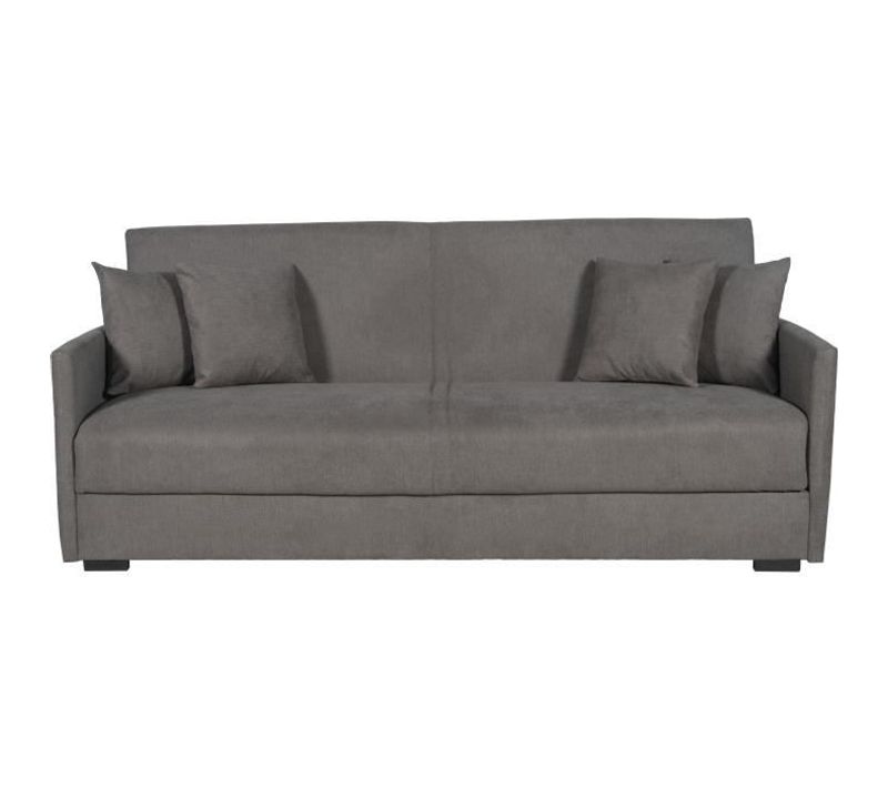 Canapé Convertible 3 Places - Bianca - Tissu Taupe - 4 Coussins - Coffre - 204x92x91 Cm