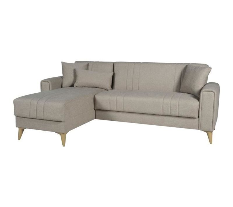 Canapé D'angle Convertible Réversible 3 / 4 Personnes Omega Tissu Beige - Coffre - 225x81/151x84 Cm