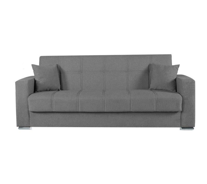 Canapé Convertible 3 Places Alba - Tissu Gris Foncé - 2 Coussins - Coffre De Rangement - 226x85x92cm