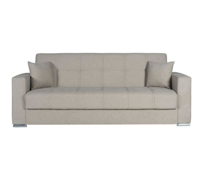 Canapé Convertible 3 Places - Alba - Tissu Beige - 2 Coussins - Coffre de Rangement - 226x85x92 cm