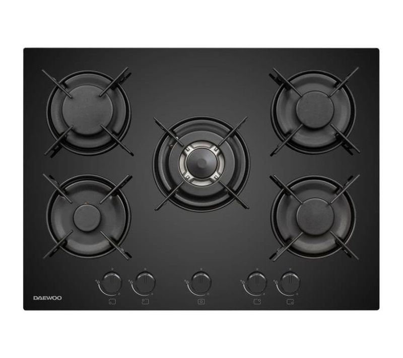 Plaque De Cuisson Gaz Encastrable 70 Cm, 5 Foyers, 11 100 W, Noir