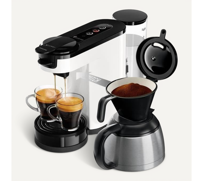 Machine à Café à Dosette ou Filtre Senseo Switch - Verseuse Isotherme - 1 L - Blanc - Hd6592/01