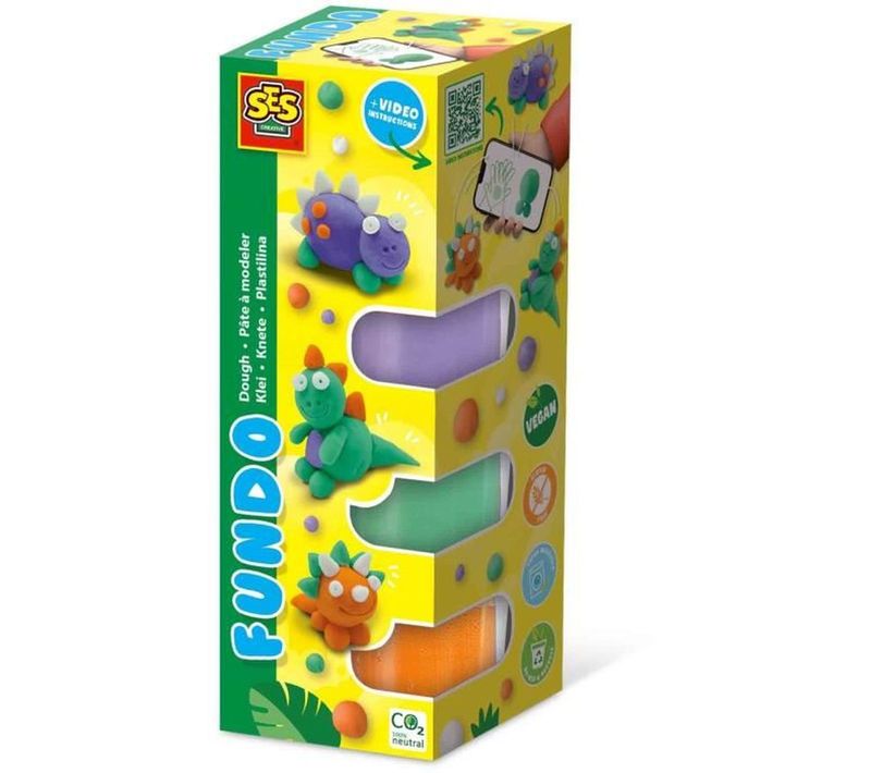 Kit Pâte à Modeler Fundo - Dinosaures (3x90g + 1x40g) Avec Qr Vidéo