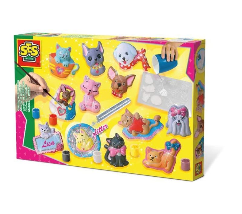 Moulage En Plâtre Chiens Et Chats - Jaune, Vert Et Rose - Enfant - Plus De 5 Ans