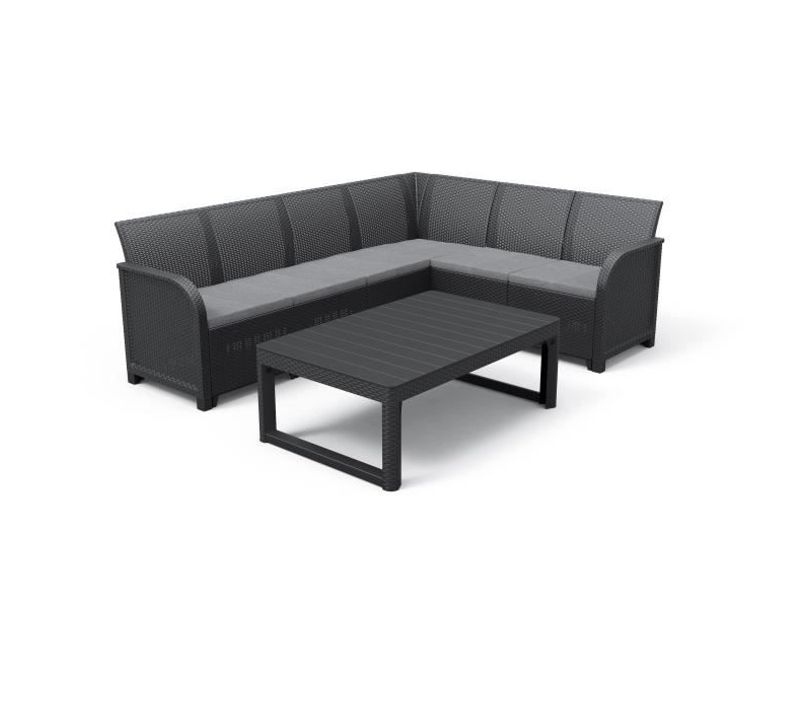 Salon De Jardin Avec Table Basse 2 En 1 - Résine - Allibert By Keter - 6 Personnes - Gris